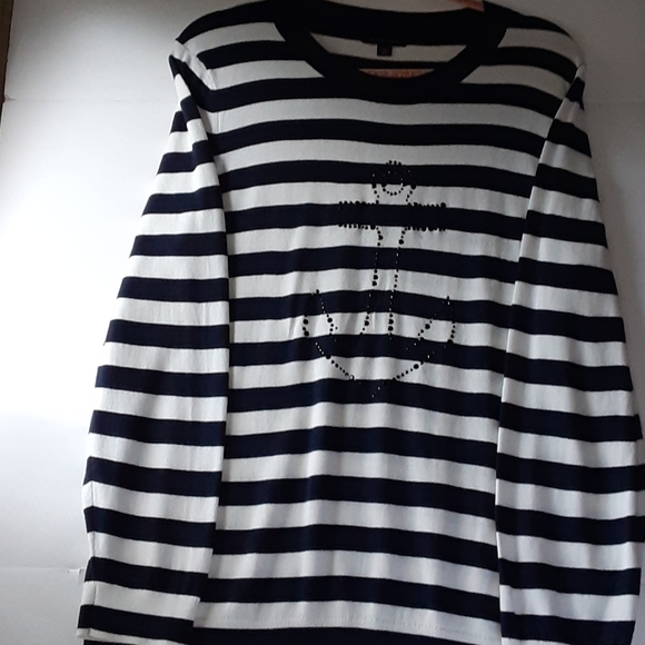 SWEATER Tommy Hilfiger Nautical Navy White Strip Studded Anchor Detail - Picture 2 of 5
